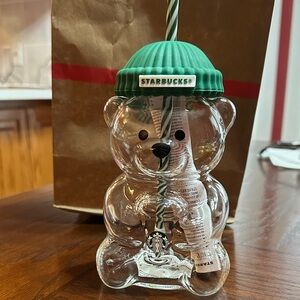 Starbucks Bearista Clear Bear Tumbler with Green Lid